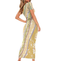 Yellow Palaka Hawaii Leis Short Sleeve Bodycon Dress Hawaiian-plaid Elegant Tropical Vibes LT14 - Polynesian Pride