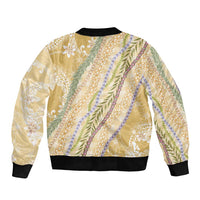 Yellow Palaka Hawaii Leis Sleeve Zip Bomber Jacket Hawaiian-plaid Elegant Tropical Vibes - Polynesian Pride
