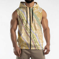 Yellow Palaka Hawaii Leis Sleeveless Zip Hoodie - Hawaiian Plaid Elegant Tropical Vibes LT14 - Polynesian Pride
