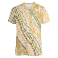 Yellow Palaka Hawaii Leis Women V-Neck T-Shirt Hawaiian-plaid Elegant Tropical Vibes - Polynesian Pride
