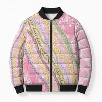Pink Palaka Hawaii Leis Bomber Puffer Jacket Hawaiian-plaid Elegant Tropical Vibes - Polynesian Pride