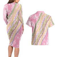 Pink Palaka Hawaii Leis Couples Matching Long Sleeve Bodycon Dress and Hawaiian Shirt Hawaiian-plaid Elegant Tropical Vibes - Polynesian Pride