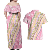 Pink Palaka Hawaii Leis Couples Matching Off Shoulder Maxi Dress and Hawaiian Shirt Hawaiian-plaid Elegant Tropical Vibes LT14 - Polynesian Pride