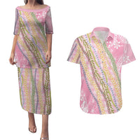 Pink Palaka Hawaii Leis Couples Matching Puletasi and Hawaiian Shirt Hawaiian-plaid Elegant Tropical Vibes LT14 Pink - Polynesian Pride