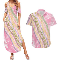 Pink Palaka Hawaii Leis Couples Matching Summer Maxi Dress and Hawaiian Shirt Hawaiian-plaid Elegant Tropical Vibes LT14 Pink - Polynesian Pride