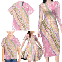 Pink Palaka Hawaii Leis Family Matching Long Sleeve Bodycon Dress and Hawaiian Shirt Hawaiian-plaid Elegant Tropical Vibes LT14 - Polynesian Pride