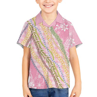 Pink Palaka Hawaii Leis Family Matching Off Shoulder Short Dress and Hawaiian Shirt Hawaiian-plaid Elegant Tropical Vibes LT14 Son's Shirt Pink - Polynesian Pride