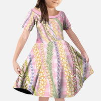 Pink Palaka Hawaii Leis Family Matching Short Sleeve Bodycon Dress and Hawaiian Shirt Hawaiian-plaid Elegant Tropical Vibes LT14 Daughter's Dress Pink - Polynesian Pride