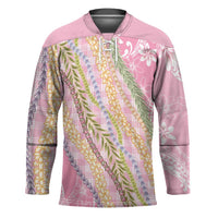 Pink Palaka Hawaii Leis Hockey Jersey Hawaiian-plaid Elegant Tropical Vibes - Polynesian Pride