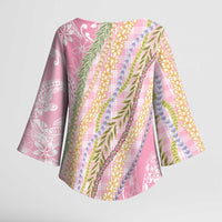 Pink Palaka Hawaii Leis Kimono Sleeve Blouse Hawaiian-plaid Elegant Tropical Vibes - Polynesian Pride