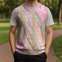 Pink Palaka Hawaii Leis Christmas Knitted V-Neck Vest Hawaiian-plaid Elegant Tropical Vibes - Polynesian Pride