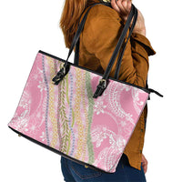 Pink Palaka Hawaii Leis Leather Tote Bag Hawaiian-plaid Elegant Tropical Vibes - Polynesian Pride