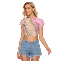 Pink Palaka Hawaii Leis Raglan Cropped T Shirt Hawaiian-plaid Elegant Tropical Vibes - Polynesian Pride