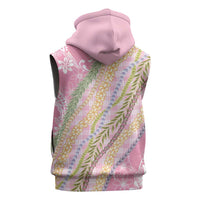 Pink Palaka Hawaii Leis Sleeveless Zip Hoodie Hawaiian-plaid Elegant Tropical Vibes - Polynesian Pride