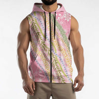 Pink Palaka Hawaii Leis Sleeveless Zip Hoodie Hawaiian-plaid Elegant Tropical Vibes - Polynesian Pride