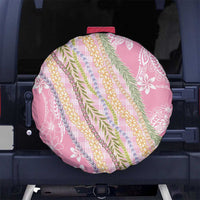 Pink Palaka Hawaii Leis Spare Tire Cover Hawaiian-plaid Elegant Tropical Vibes - Polynesian Pride