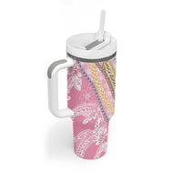 Pink Palaka Hawaii Leis Tumbler With Handle Hawaiian-plaid Elegant Tropical Vibes - Polynesian Pride