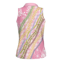 Pink Palaka Hawaii Leis Women Sleeveless Polo Shirt Hawaiian-plaid Elegant Tropical Vibes - Polynesian Pride