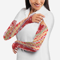 Red Palaka Hawaii Leis Arm Sleeves Hawaiian-plaid Elegant Tropical Vibes - Polynesian Pride
