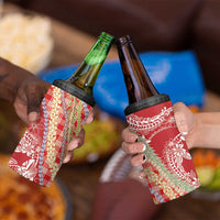 Red Palaka Hawaii Leis 4 in 1 Can Cooler Tumbler Hawaiian-plaid Elegant Tropical Vibes - Polynesian Pride