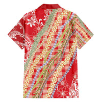 Red Palaka Hawaii Leis Family Matching Off The Shoulder Long Sleeve Dress and Hawaiian Shirt Hawaiian-plaid Elegant Tropical Vibes - Polynesian Pride