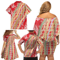 Red Palaka Hawaii Leis Family Matching Off Shoulder Short Dress and Hawaiian Shirt Hawaiian-plaid Elegant Tropical Vibes - Polynesian Pride