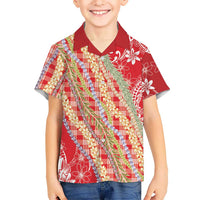 Red Palaka Hawaii Leis Family Matching Short Sleeve Bodycon Dress and Hawaiian Shirt Hawaiian-plaid Elegant Tropical Vibes LT14 Son's Shirt Red - Polynesian Pride