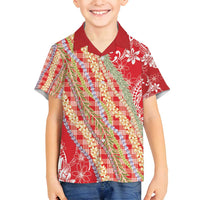 Red Palaka Hawaii Leis Family Matching Tank Maxi Dress and Hawaiian Shirt Hawaiian-plaid Elegant Tropical Vibes - Polynesian Pride