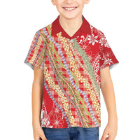 Red Palaka Hawaii Leis Kid Hawaiian Shirt Hawaiian-plaid Elegant Tropical Vibes - Polynesian Pride