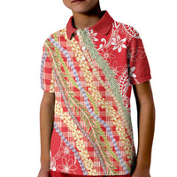 Red Palaka Hawaii Leis Kid Polo Shirt Hawaiian-plaid Elegant Tropical Vibes - Polynesian Pride
