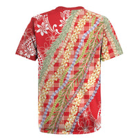 Red Palaka Hawaii Leis Rugby Jersey Hawaiian-plaid Elegant Tropical Vibes - Polynesian Pride