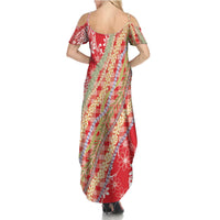 Red Palaka Hawaii Leis Summer Maxi Dress Hawaiian-plaid Elegant Tropical Vibes - Polynesian Pride
