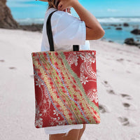 Red Palaka Hawaii Leis Tote Bag Hawaiian-plaid Elegant Tropical Vibes - Polynesian Pride