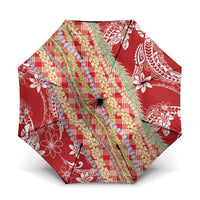 Red Palaka Hawaii Leis Umbrella Hawaiian-plaid Elegant Tropical Vibes - Polynesian Pride