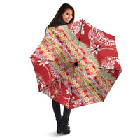 Red Palaka Hawaii Leis Umbrella Hawaiian-plaid Elegant Tropical Vibes - Polynesian Pride