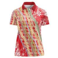 Red Palaka Hawaii Leis Women Polo Shirt Hawaiian-plaid Elegant Tropical Vibes LT14 Female Red - Polynesian Pride
