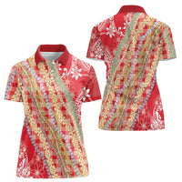Red Palaka Hawaii Leis Women Polo Shirt Hawaiian-plaid Elegant Tropical Vibes LT14 - Polynesian Pride