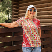 Red Palaka Hawaii Leis Women Polo Shirt Hawaiian-plaid Elegant Tropical Vibes LT14 - Polynesian Pride