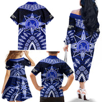 Tonga Tupou College And Queen Salote College Family Matching Off Shoulder Long Sleeve Dress and Hawaiian Shirt Tongan Ngatu Pattern LT14 - Polynesian Pride