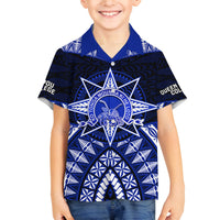 Tonga Tupou College And Queen Salote College Family Matching Off Shoulder Short Dress and Hawaiian Shirt Tongan Ngatu Pattern LT14 Son's Shirt Blue - Polynesian Pride