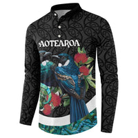 Personalised Valentine's Day New Zealand Button Sweatshirt Tui Bird Couple Kowhaiwhai Mix Pohutukawa LT14 - Polynesian Pride