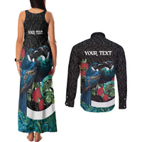 Personalised Valentine's Day New Zealand Couples Matching Tank Maxi Dress and Long Sleeve Button Shirt Tui Bird Couple Kowhaiwhai Mix Pohutukawa LT14 - Polynesian Pride