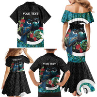 Personalised Valentine's Day New Zealand Family Matching Mermaid Dress and Hawaiian Shirt Tui Bird Couple Kowhaiwhai Mix Pohutukawa LT14 - Polynesian Pride