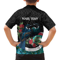 Personalised Valentine's Day New Zealand Kid Hawaiian Shirt Tui Bird Couple Kowhaiwhai Mix Pohutukawa LT14 - Polynesian Pride
