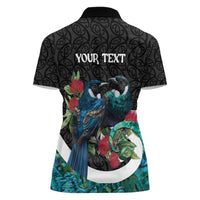 Personalised Valentine's Day New Zealand Women Polo Shirt Tui Bird Couple Kowhaiwhai Mix Pohutukawa