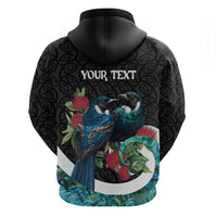 Personalised Valentine's Day New Zealand Zip Hoodie Tui Bird Couple Kowhaiwhai Mix Pohutukawa LT14 - Polynesian Pride
