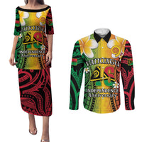 Vanuatu Independence Day Couples Matching Puletasi and Long Sleeve Button Shirt Long God Yumi Stanap Happy 45th Anniversary LT14 Reggae - Polynesian Pride