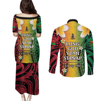 Vanuatu Independence Day Couples Matching Puletasi and Long Sleeve Button Shirt Long God Yumi Stanap Happy 45th Anniversary LT14 - Polynesian Pride