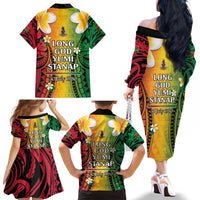 Vanuatu Independence Day Family Matching Off The Shoulder Long Sleeve Dress and Hawaiian Shirt Long God Yumi Stanap Happy 45th Anniversary LT14