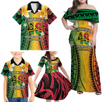 Vanuatu Independence Day Family Matching Off Shoulder Maxi Dress and Hawaiian Shirt Long God Yumi Stanap Happy 45th Anniversary LT14